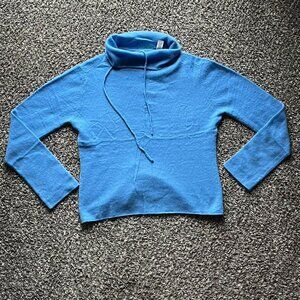 100% Cashmere I.E Blouse Women Large Blue Turtleneck Lightweight Long Sleeve Top